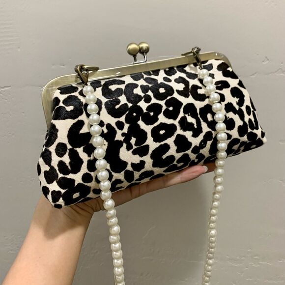 Handmade Real hair-on-horsehide Leopard printed Clutch/Evening bag & 2 Straps - Picture 3 of 16